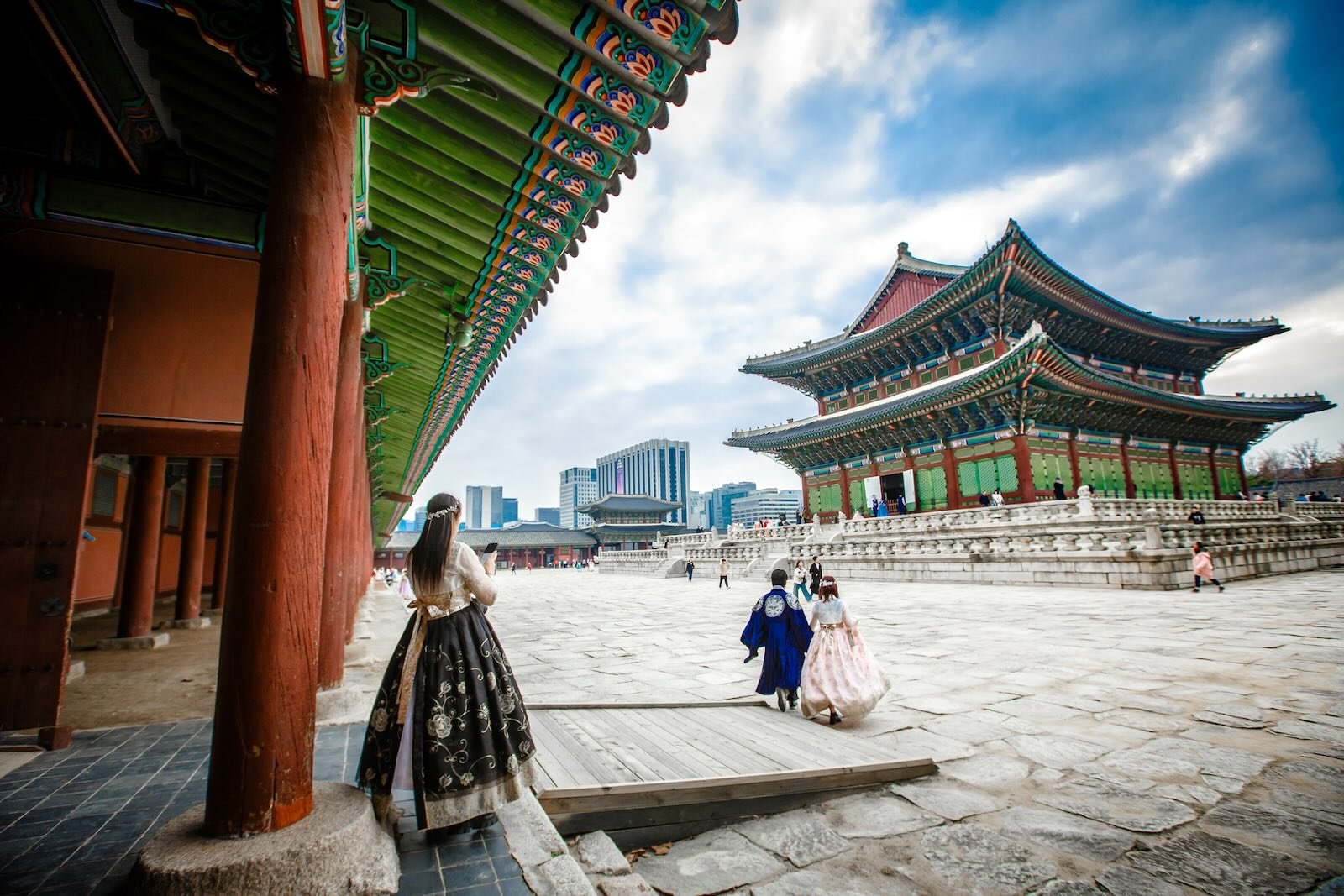 Gyeongbokgung Palace with its traditional tiled roofs